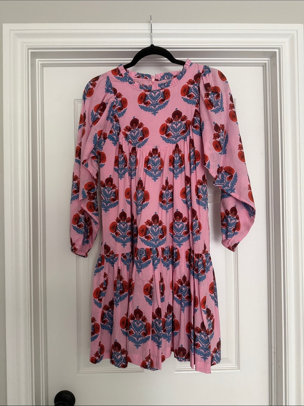 Pink Chicken Pink Floral Mini Dress with Red and Blue Motif